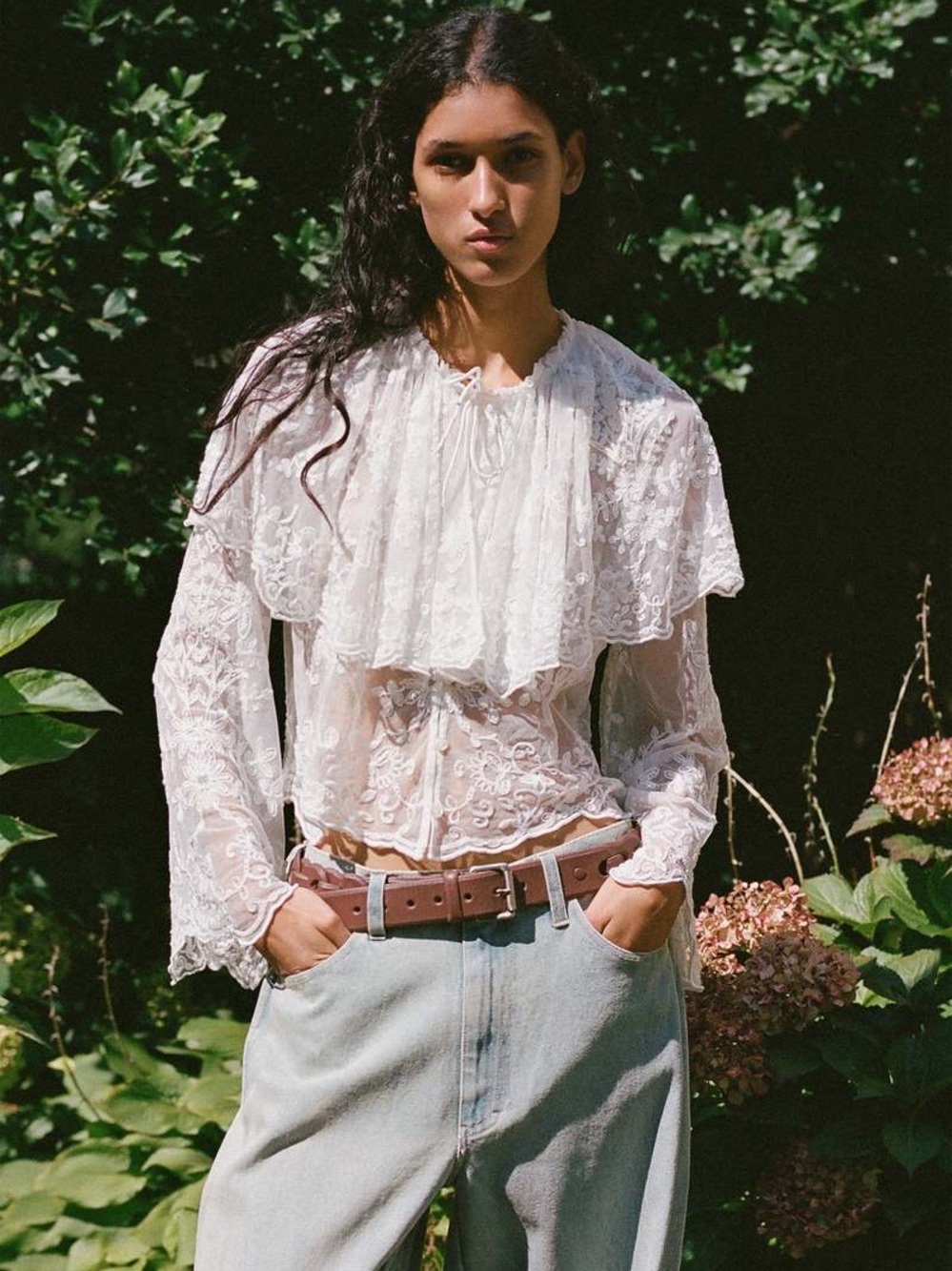 NWT Sea New York White Marja Lace Embroidery Capelet Blouse